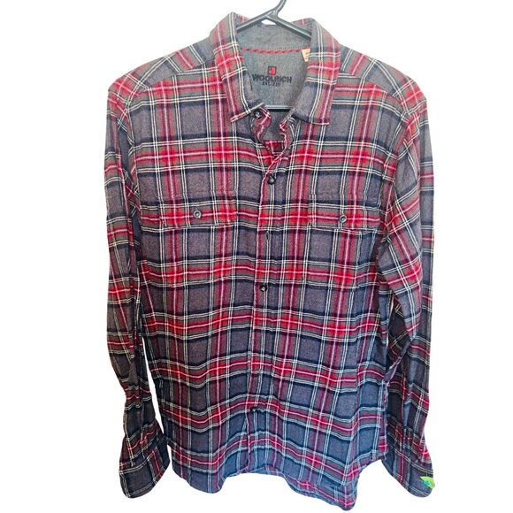 Woolrich Gorpcore Utility Mens M Plaid Flannel Shirt 100% Cotton Hiking Outdoors - Picture 1 of 8